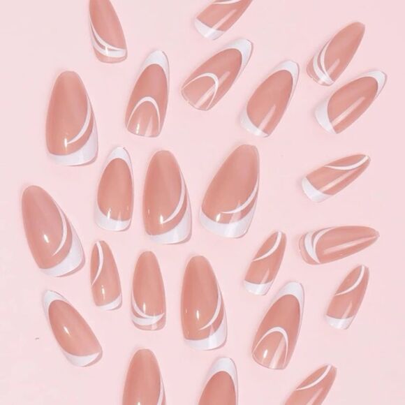 24 pcs French Almond Acrylic Press On Nail Set Reusable - Picture 8 of 9